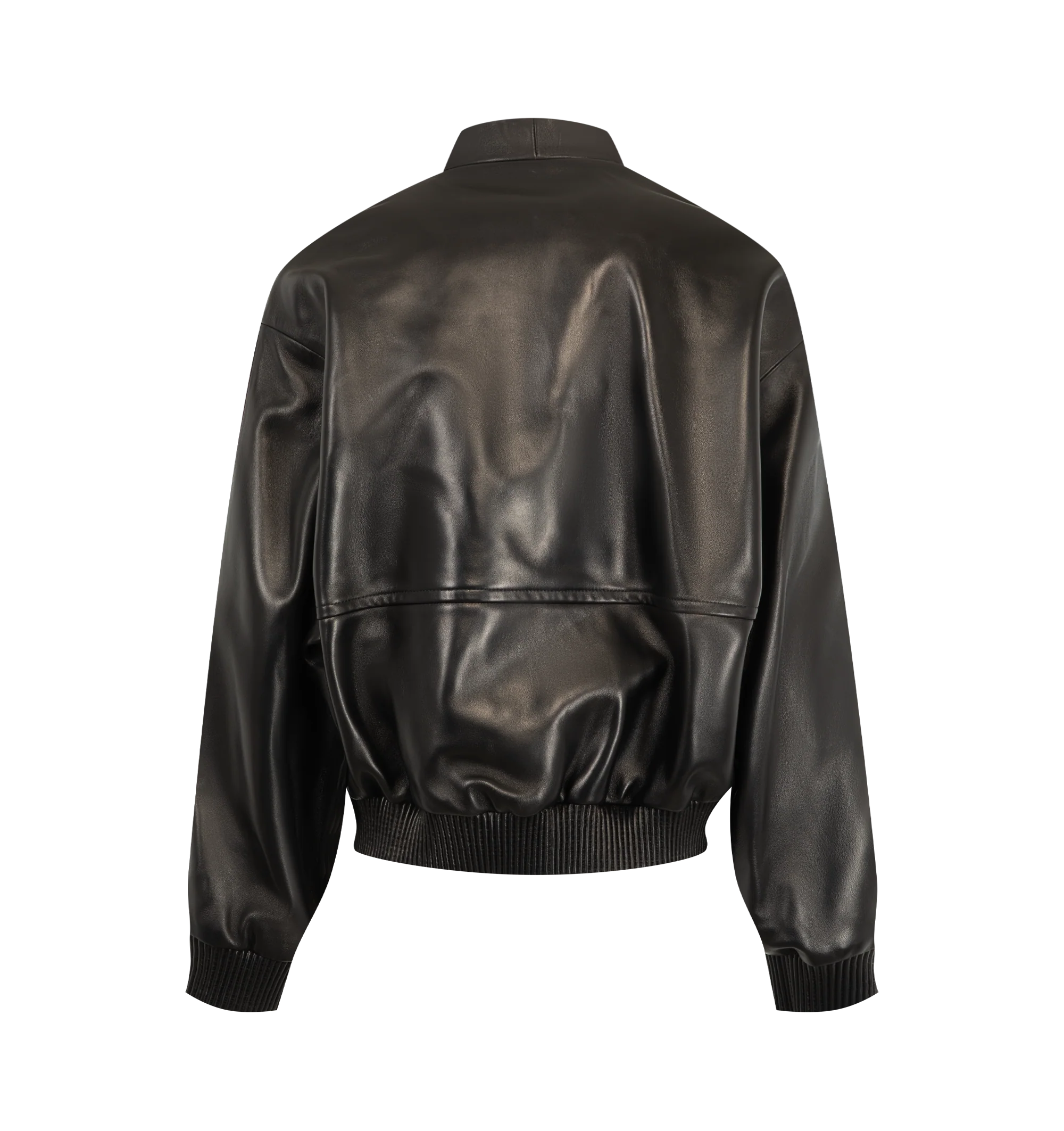 Image 2 of 3 - BLACK - Khaite Women's Leather Ixin Jacket is crafted from lambskin leather and features a relaxed, cropped silhouette shaped by a funnel neckline. Designed with a two-way zip closure, elasticated hem, fitted cuffs, and on-seam pockets. Main Material: 100% Lambskin Leather Made in Italy.
