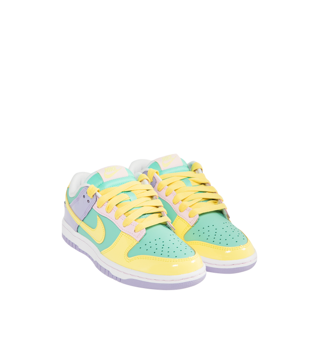 Image 2 of 5 - MULTI - NIKE Dunk Low Retro Sneaker featuring bright colors with bold blocking for standout style, leather upper that softens and gains vintage character with wear, foam midsole for lightweight, responsive cushioning and rubber outsole with classic pivot circle.