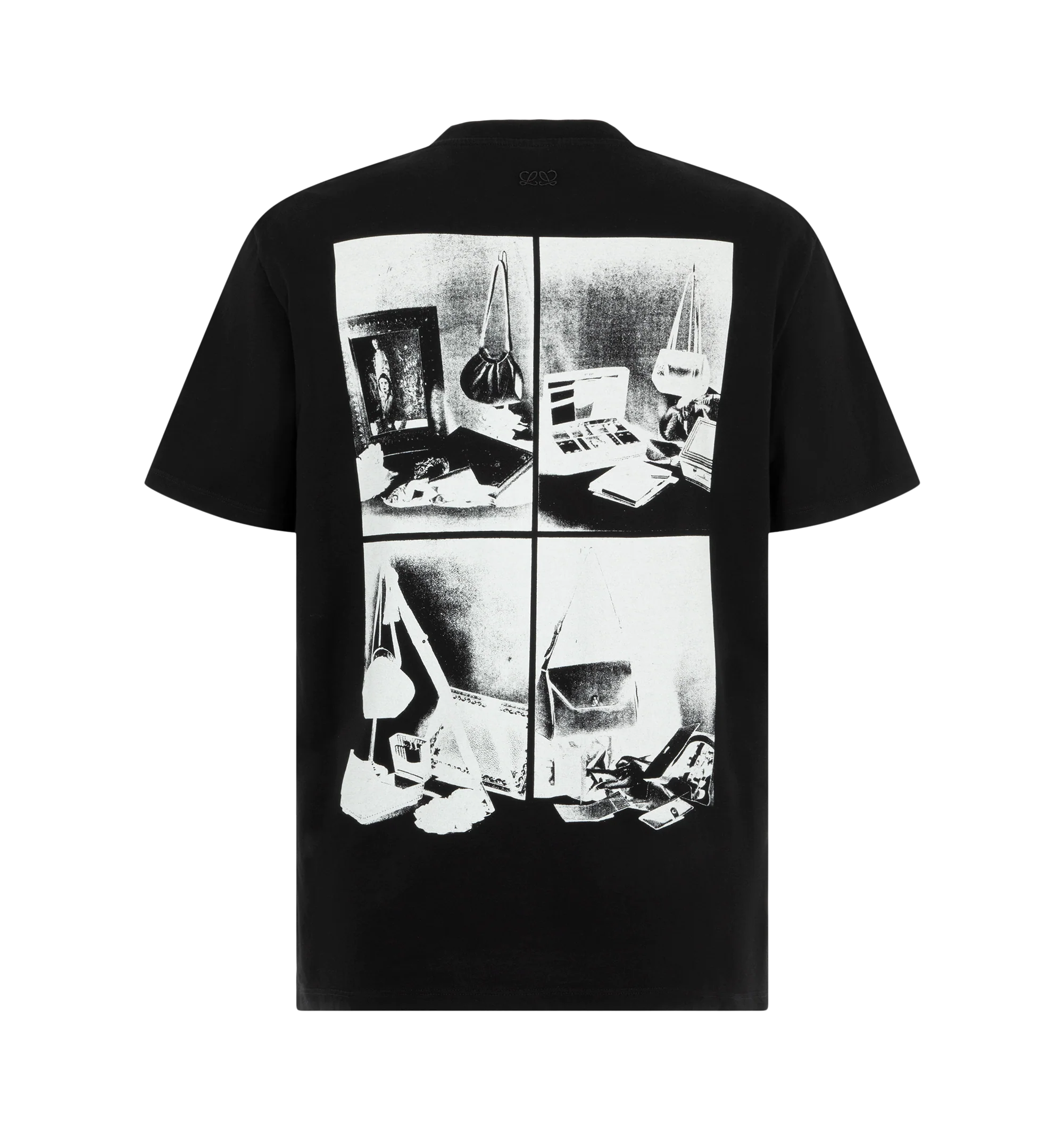 Image 2 of 2 - BLACK - Loewe Men's Relaxed Fit T-Shirt is crafted from lightweight cotton and features a relaxed-fit silhouette with a regular length. Designed with a crew neck, ribbed collar, front LOEWE embroidery, and a printed photograph at the back that adds a distinctive graphic element to the design. Main Material: 100% Cotton. Made in Portugal.