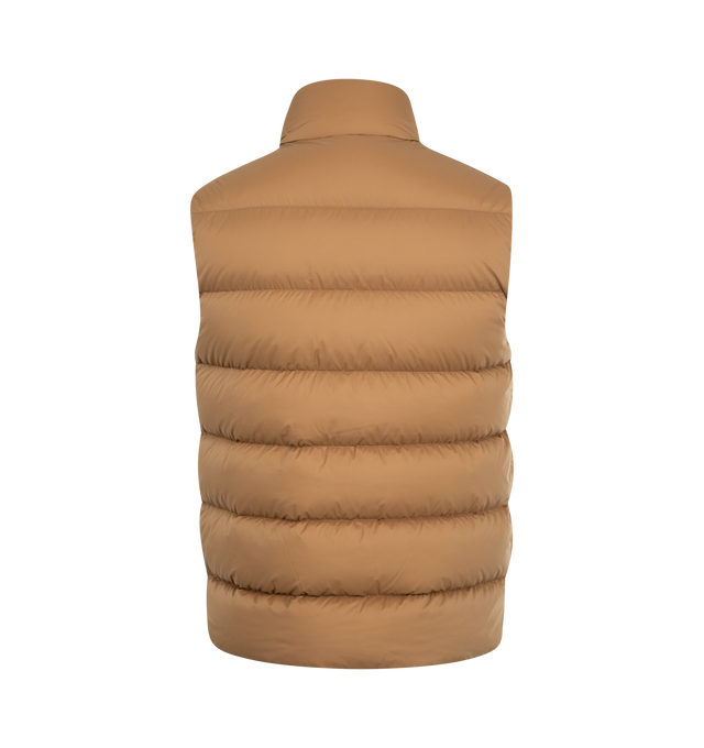 Image 2 of 2 - BROWN - MONCLER Tibb Down Vest featuring longue saison lining, down-filled, collar with snap button closure, zipper closure and zipped pockets. 100% polyamide/nylon. Padding: 90% down, 10% feather. 