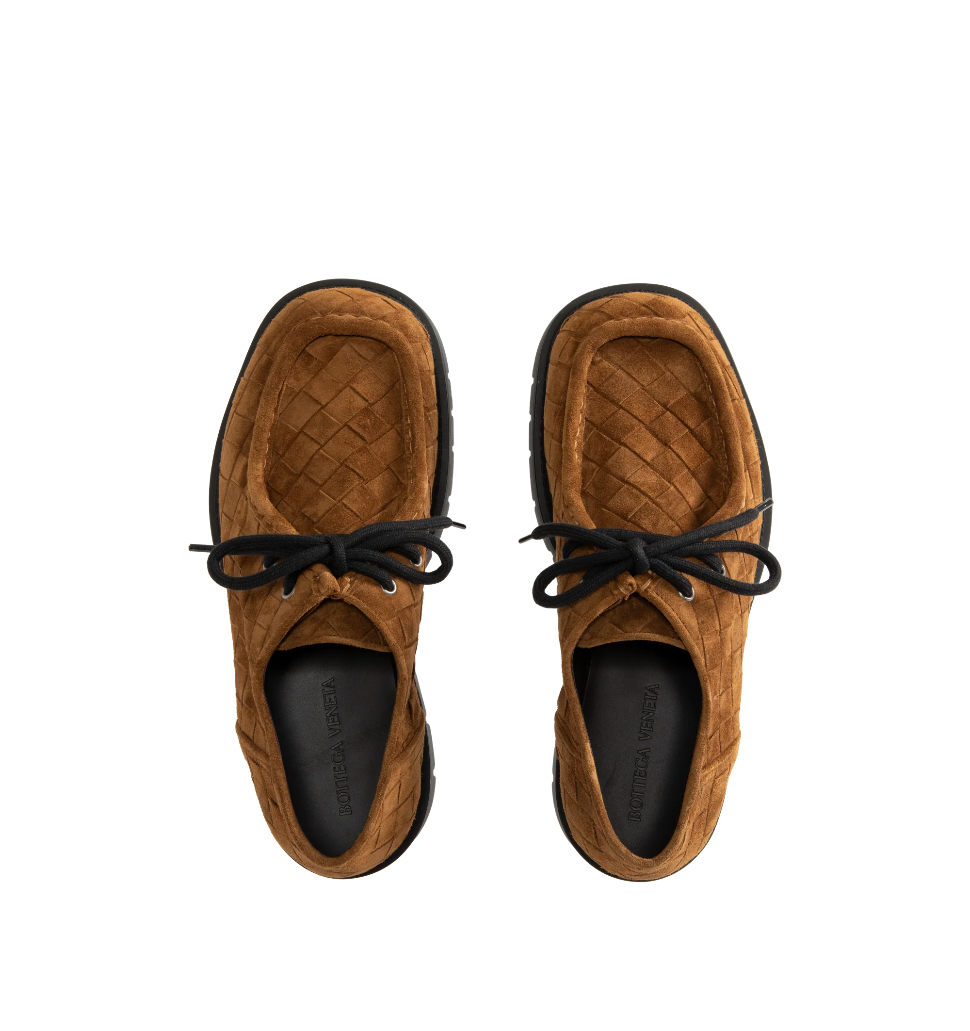Image 4 of 4 - BROWN - Bottega Veneta Men's Haddock Lace-Up Shoe in smooth suede with all-over Intrecciato craftsmanship. Upper and lining: calfskin suede leather. Rubber outsole. Made in Italy.