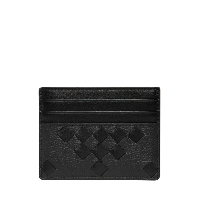 Image 1 of 3 - BLACK - Bottega Veneta Men's Credit card case is crafted in Intrecciato grained and smooth calf leather, featuring an intricate geometric pattern. Feturing six card slots, one central pocket, Lining: Calfskin. Made in: Italy