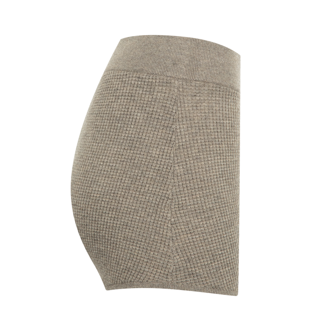 Image 3 of 3 - BROWN - FEAR OF GOD ESSENTIALS Waffle Short featuring a poly-nylon waffle knit, cropped silhouette, rib-knit elastic waistband and new Fear of God rubberized label. 88% polyester, 12% nylon waffle knit.