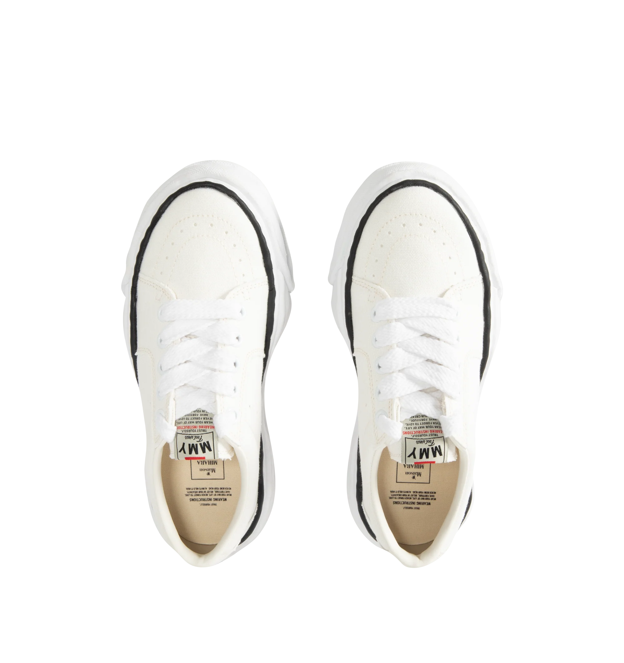 Image 5 of 5 - WHITE - Maison Mihara Yasuhiro Men's Eric Sneakers feature the brand's signature hand-sculpted OG sole, a mixed-material suede and canvas upper, and distinctive toe stitching for a bold contemporary look. Designed for the Spring/Summer 2026 collection, these designer low-top sneakers combine Maison Mihara Yasuhiro's experimental aesthetic with everyday comfort, while the handcrafted-inspired sole and intentional vintage detailing create a truly distinctive silhouette. Main Material: Cow Leath 