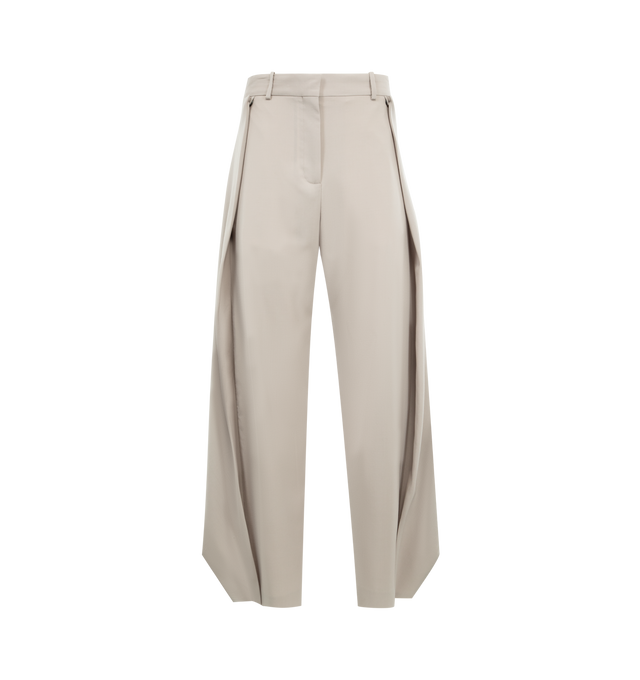 Image 1 of 3 - NEUTRAL - LOEWE Trousers in lightweight fluid wool tailoring featuring loose flaps at the sides and back that can be attached via a front button, regular fit, regular length, mid waist, wide leg, concealed zip fly, seam pockets and double L embroidery placed at the front. Wool. Made in Italy.