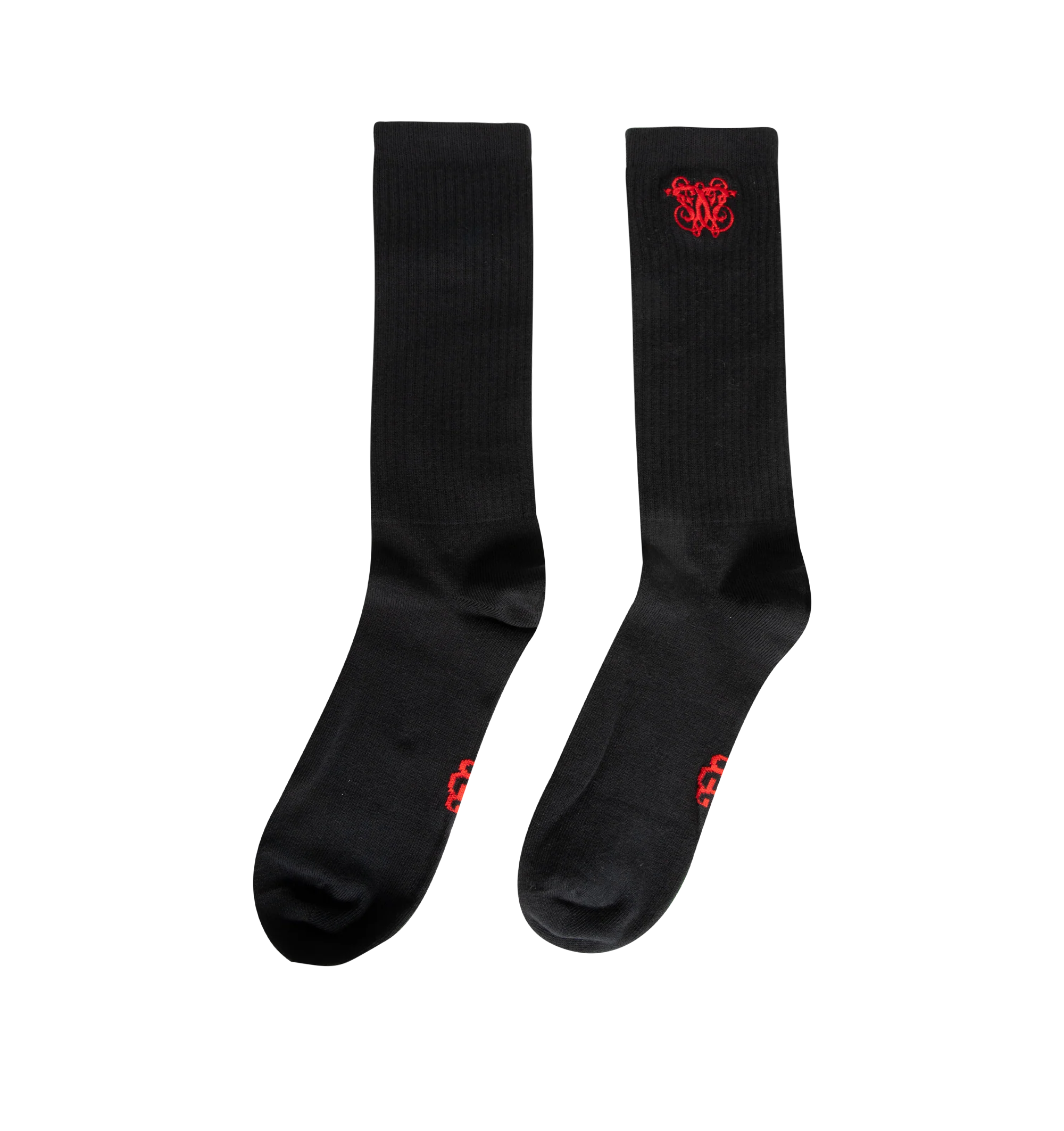 Image 2 of 2 - BLACK - UGG x Willy Chavarria Sock is crafted in 100% cotton with red graphic embroidery complementing the aesthetics of the unisex UGG x Willy Chavarria footwear line and apparel.