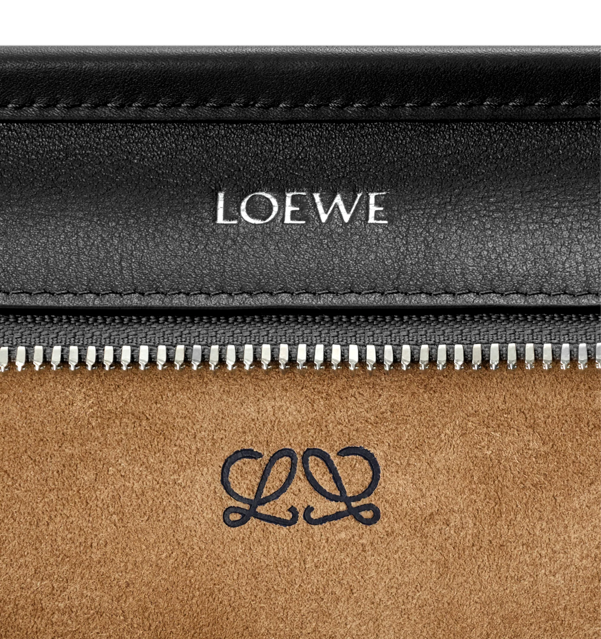 Image 15 of 17 - BLACK - Loewe Amazona Medium 180 Bag in soft calfskin leather featuring a relaxed silhouette with a single toron top handle, designed to be carried open, while a concealed closure secures the main compartment, removable shoulder and crossbody straps, zip closure with two leather zip pullers, two compartments, main compartment closed with magnetic closure, internal flat pocket, suede lining and embossed logo. Soft calfskin. Strap length 108 cm; Strap Drop 50 cm; Handle drop 11 - 28 cm; Heigh