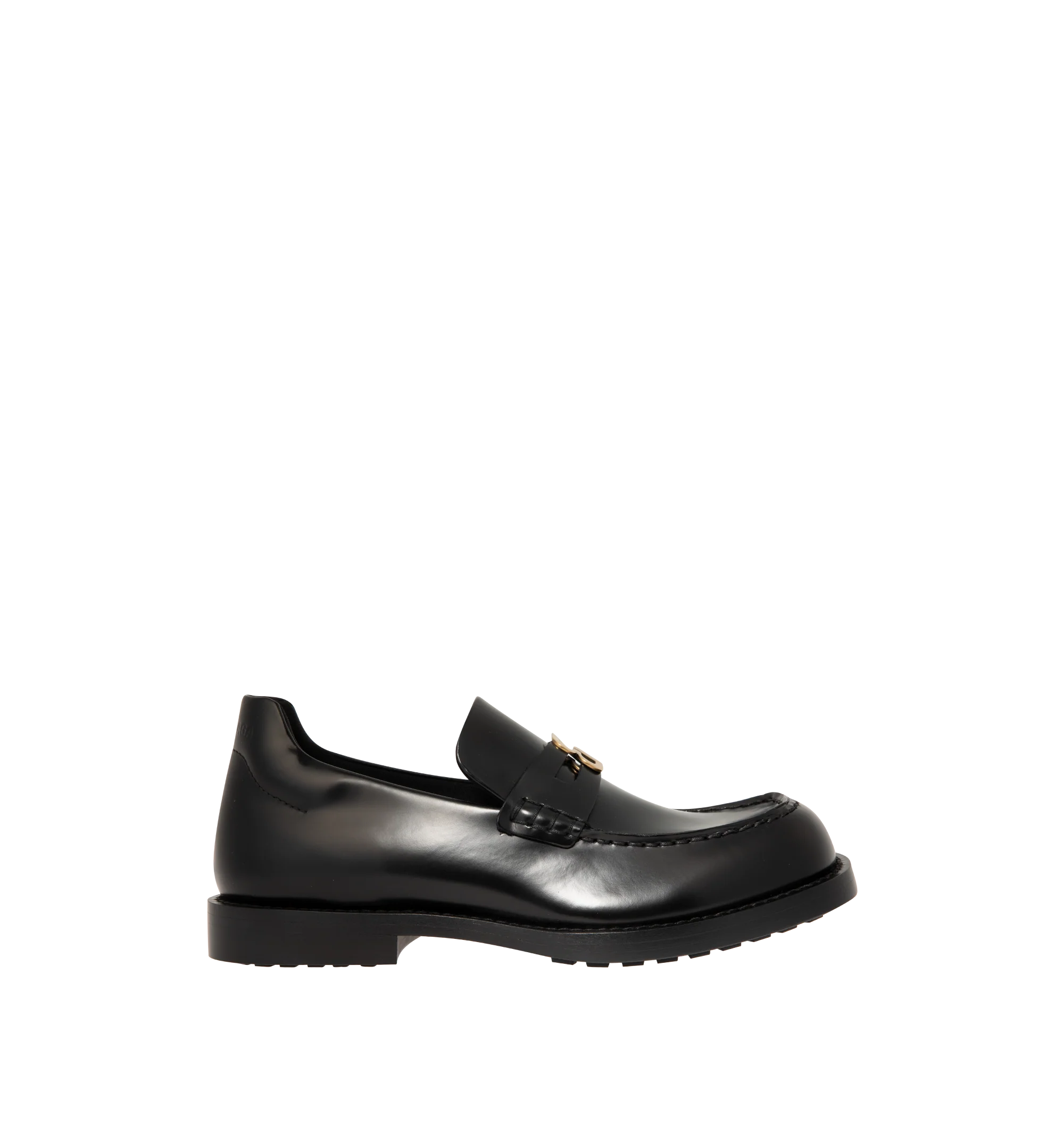 Image 1 of 4 - BLACK - Balenciaga Womens Comfy Loafers are crafted from smooth moka leather. Feature a slip-on silhouette, round toe, metallic detail across the vamp, thick sole, and leather construction designed to develop a natural patina over time. Main Material: Leather; Sole: Leather. Made in Italy.