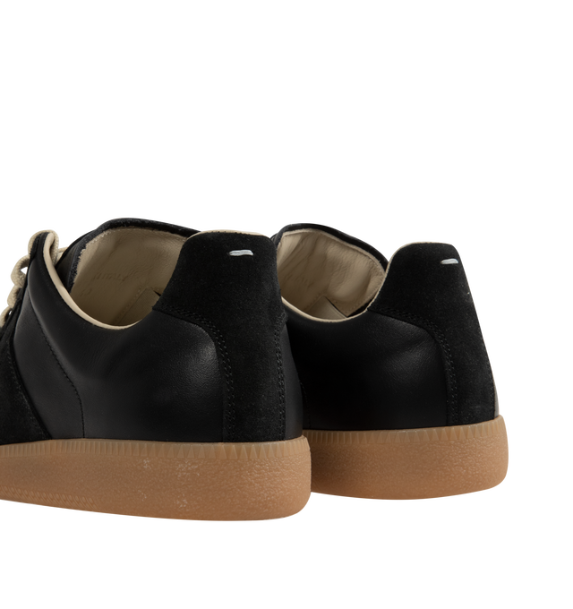 Image 3 of 5 - BLACK - Maison Margiela High Quality Luxury Sneakers featuring lace-up sneakers in buffed nappa calfskin and calfskin suede, contrasting sole, Maison Margiela logo label on the tab, internal High Quality Luxury label, internal elastic and all-over Maison Margiela logo insole. 100% calf leather. Sole: 100% rubber. Made in Italy.