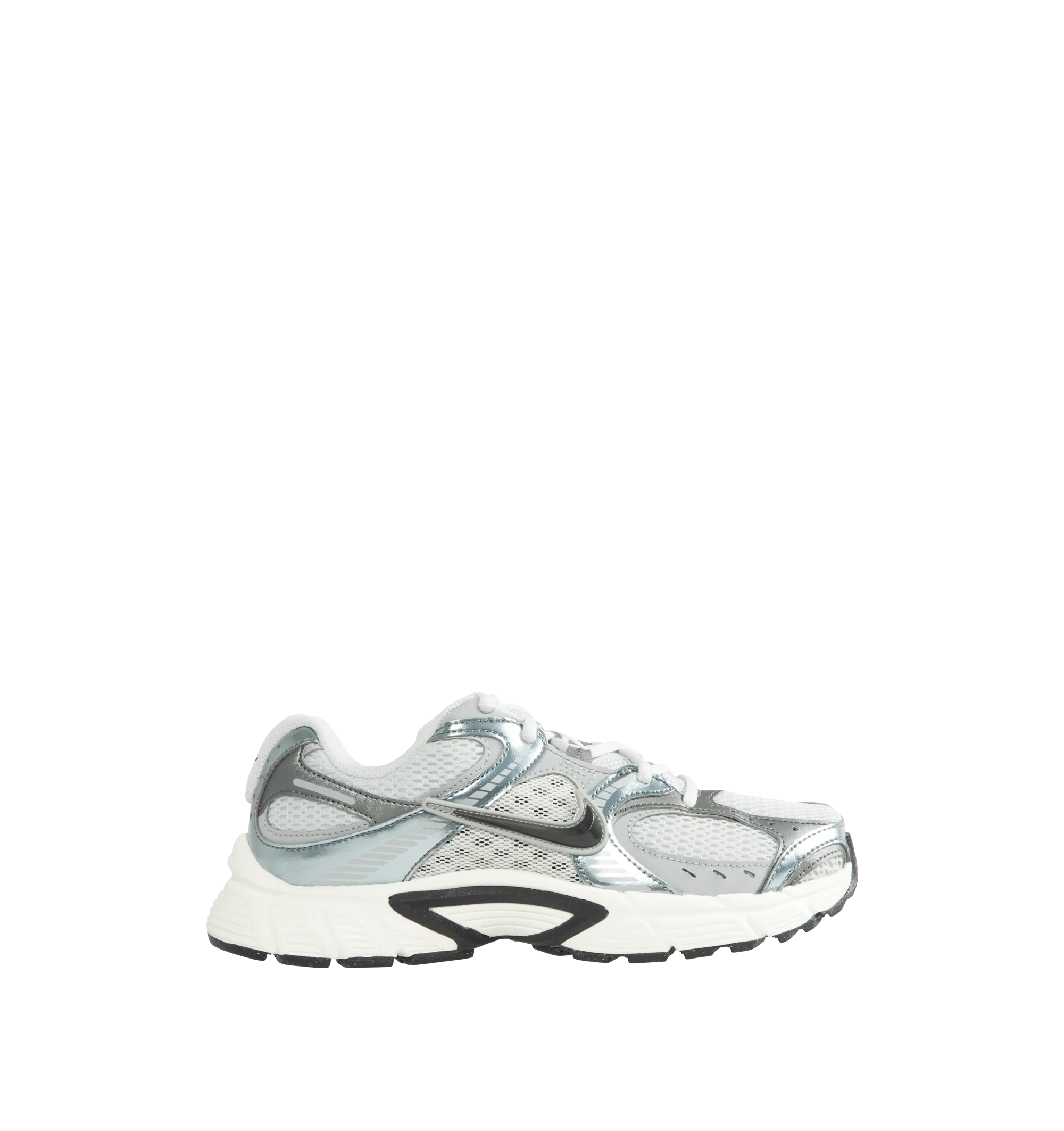 Image 1 of 5 - GREY - Nike Men's V5 RNR Sneakers feature a layered suede and mesh upper for a breathable, Y2K-inspired look with retro running style. These lifestyle sneakers combine a lightweight foam midsole, plush collar lining, and a durable rubber outsole with 2000s-inspired grooves for all-day comfort and reliable traction. Main Material: Suede and Mesh. Midsole: Foam. Sole: Rubber.