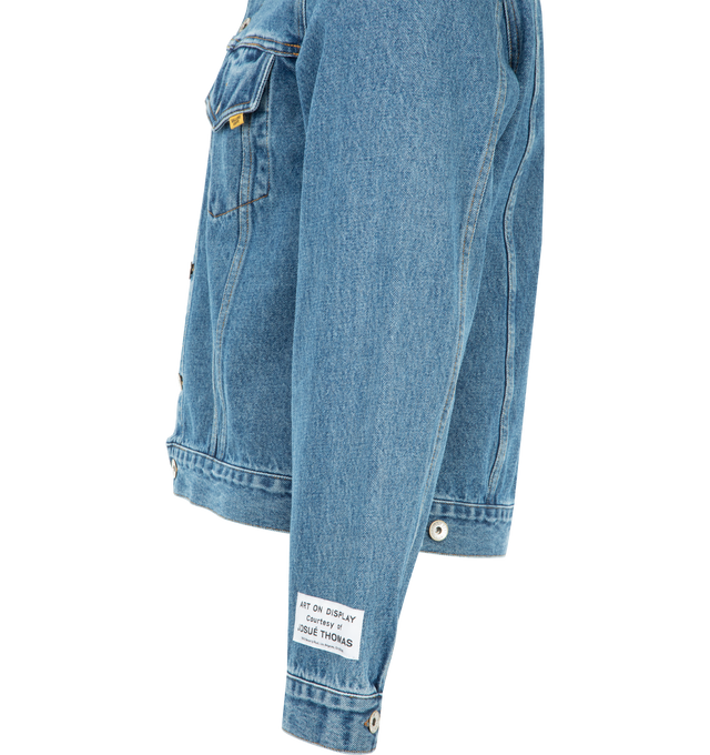 Image 3 of 3 - BLUE - GALLERY DEPT. Vintage Andy Jacket Washed Denim featuring fitted silhouette, cropped length, long sleeves, button closure, two button flap pockets, embroidered logotype on the back and applique patch at the cuff. 100% cotton.