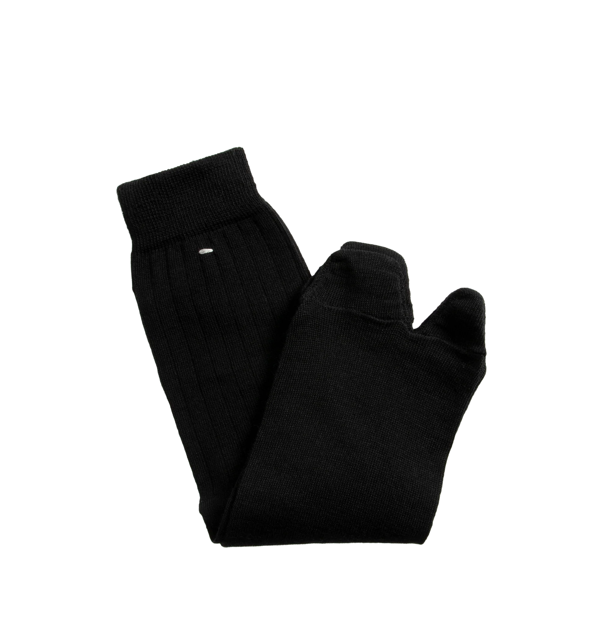 Image 2 of 2 - BLACK - Maison Margiela Tabi Socks are crafted from a wool-blend jersey and feature the Maison's iconic split-toe construction inspired by traditional Japanese tabi socks. Designed with ribbed cuffs, a mid-calf length silhouette, and the signature single white stitch at the back, these socks combine comfort with a distinctive archival design. Main Material: 78% Wool, 22% Polyamide. Made in Italy.