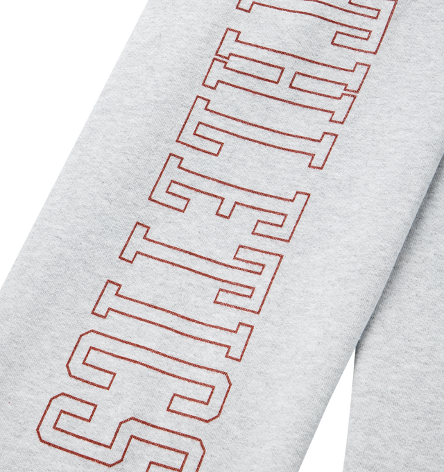 Image 4 of 4 - GREY - ONE OF THESE DAYS Mustang Athletics Sweatpant featuring a vintage wash, antique brass drawcord tips, elastic waist and hem, side pockets and back patch pockets. 100% cotton.  