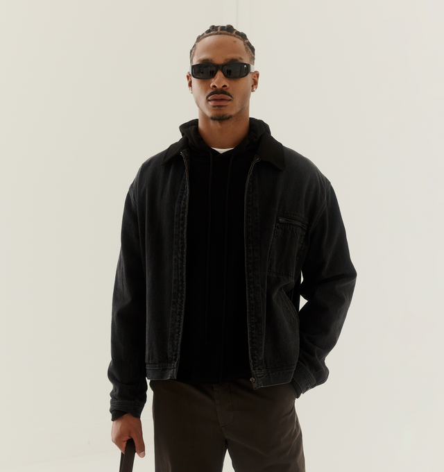 Image 3 of 4 - BLACK - THE ROW Stanley Sweatshirt featuring boxy hooded sweatshirt in soft cotton terry with drawstring tie and ribbed hem. 100% cotton. Made in Italy. 