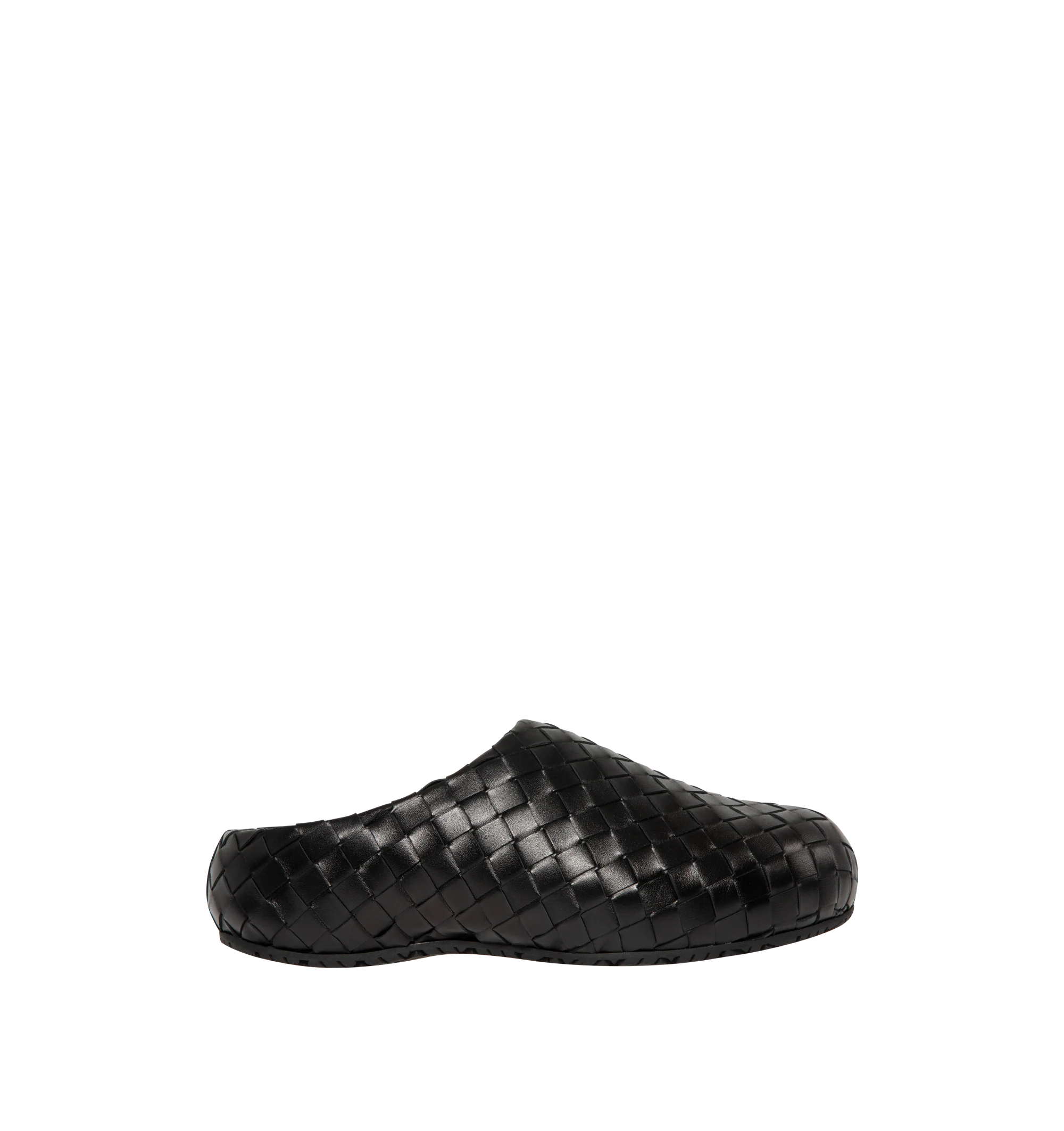 Image 1 of 4 - BLACK - Bottega Veneta Mens Slip-on mule is crafted from a woven Intrecciato leather, leather lining, and durable outsole. Upper: Leather; Lining: Calfskin; Outsole: Rubber. Made in Italy.