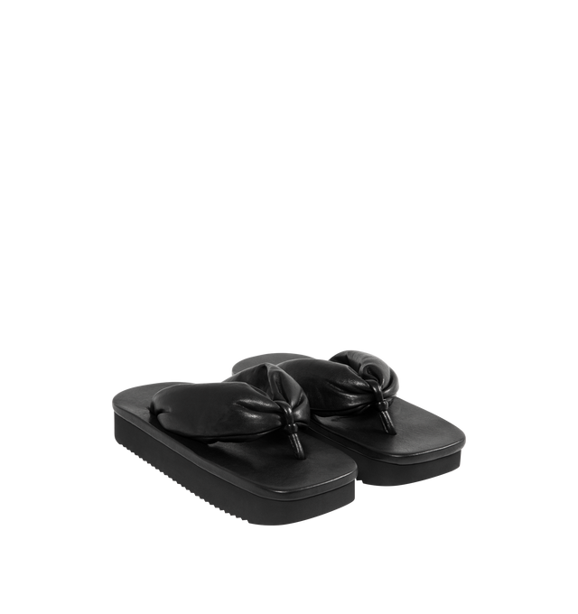 Image 2 of 4 - BLACK - RICK OWENS Leather Platform Thong Sandals featuring smooth lambskin, platform, square toe and rubber sole. Leather. Made in Italy.