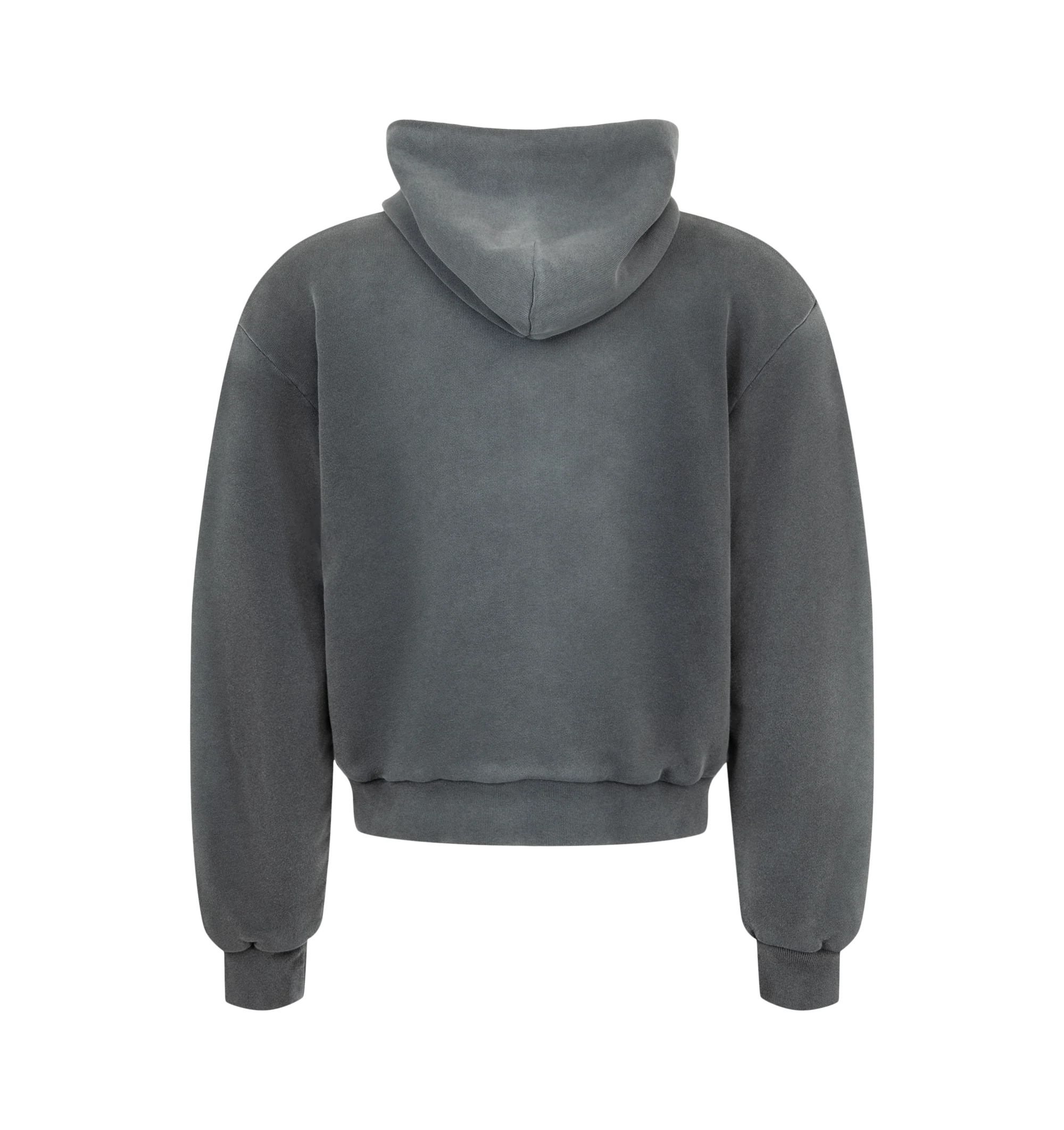 Image 2 of 2 - GREY - Acne Studios Hooded Sweatshirt featuring sprayed cotton fleece, regular unisex fit, waist-length, long sleeves, zip-up front, drawcord hood, ribbed cuffs and hem, kangaroo pockets and Acne Studios 1996 logo stamp on chest. 100% cotton.