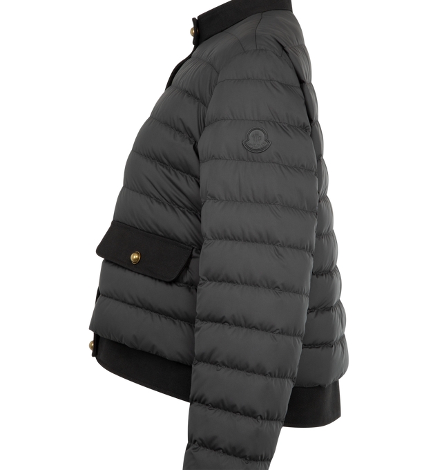 Image 3 of 3 - BLACK - MONCLER Juju Cotton Linen-Trimmed Short Down Jacket featuring polyester lining, cotton and linen blend twill trim, down-filled, snap button closure, pockets with snap button closure and leather logo patch. 100% polyester. 54% cotton, 46% flax/linen. Padding: 90% down, 10% feather.