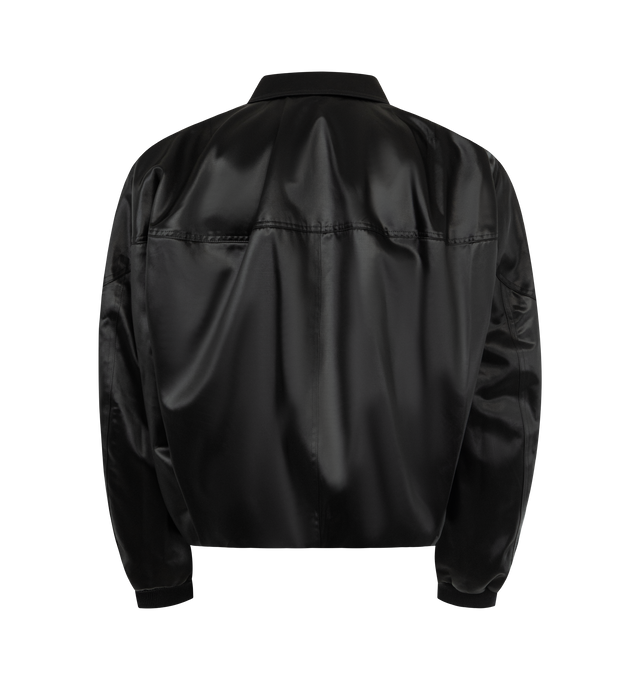 Image 2 of 3 - BLACK - WILLY CHAVARRIA Opera Bomber featuring pleated back panels, fully lined interior, branded center-front closure, signature Snake snaps, ribbed cuffs, and a snap-on throat latch. 54% cotton, 46% acetate.