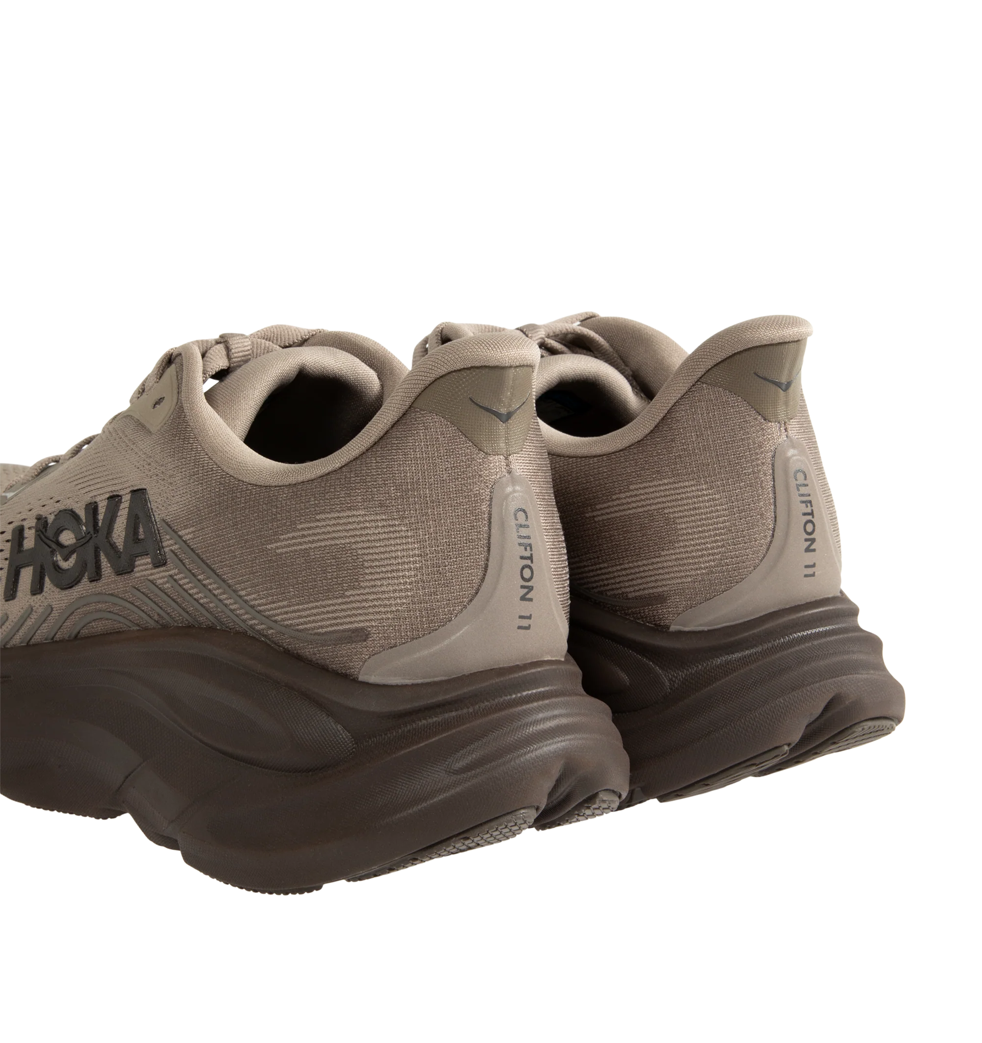 Image 3 of 5 - NEUTRAL - Hoka Mens Clifton 11 Running Shoes feature an engineered mesh upper with reflective details and 3D-printed overlays. Designed with a CMEVA midsole, Rearfoot-Focused Active Foot Frame, MetaRocker geometry, open-cell sockliner, double-lace lock system, and Durabrasion rubber outsole for lightweight cushioning, stability, and everyday road running. Upper: Engineered Mesh; Midsole: CMEVA; Outsole: Durabrasion Rubber. Imported.