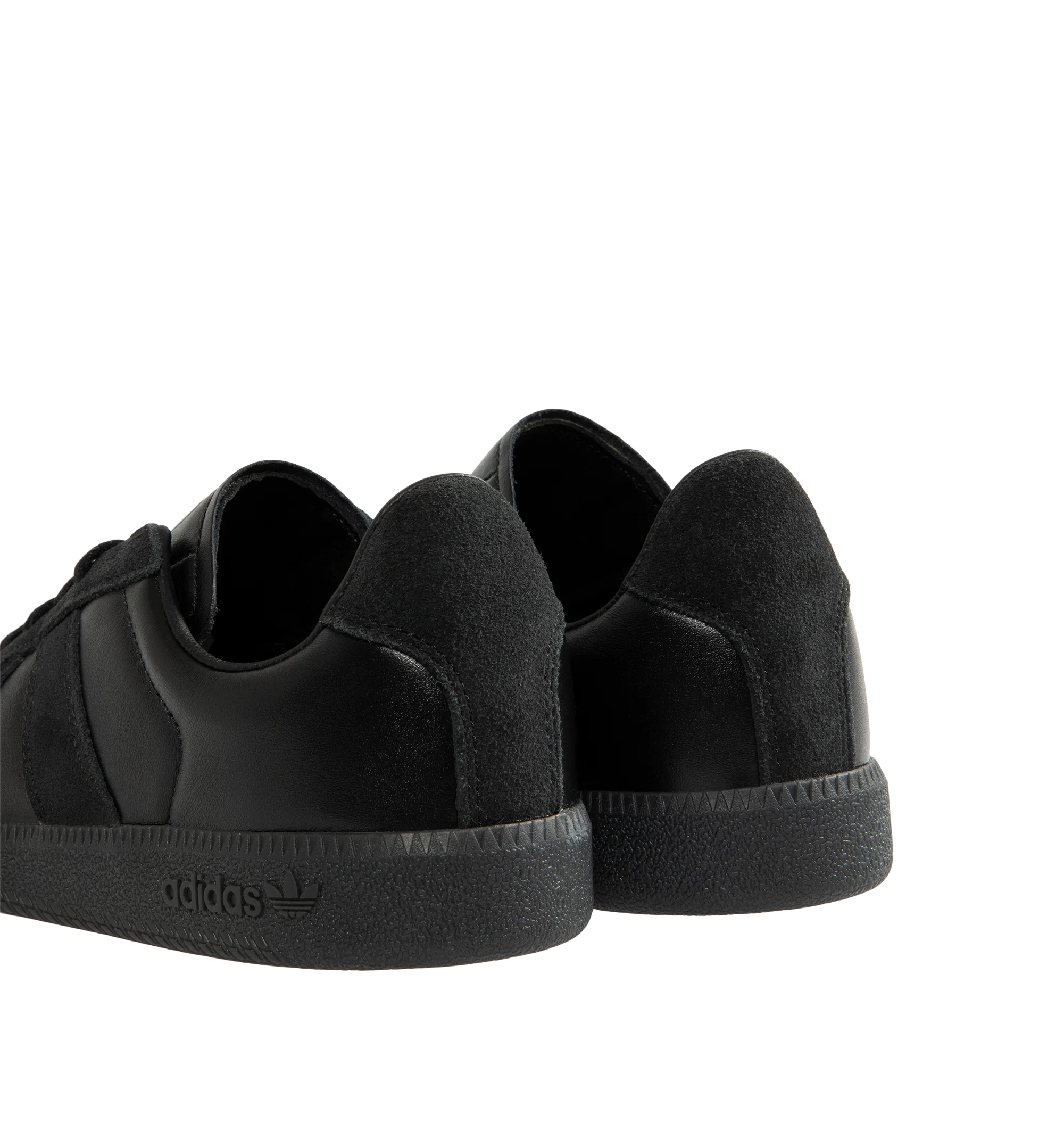 Image 3 of 5 - BLACK - Adidas Mens BW Army Shoes are crafted from leather with premium suede overlays. Features a regular fit, lace-up closure, leather sockliner, rubber outsole, and adidas logo detailing on the tongue, sockliner, and tooling. Upper: Leather with Suede Overlays; Sockliner: Leather; Outsole: Rubber. Made in Vietnam.