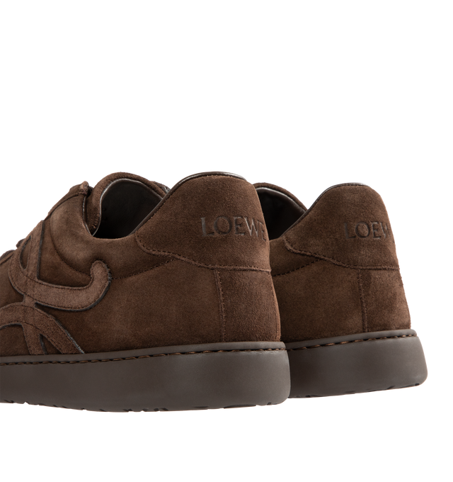 Image 3 of 5 - BROWN - LOEWE Jambo Sneaker in calfskin suede featuring a full monochrome look with an asymmetric toe shape, nappa fussbett, 25mm heel, lace closure, L monogram at the side, embossed LOEWE on the heeltab and anagram-embossed rubber cupsole. Calf suede. Made in Italy.