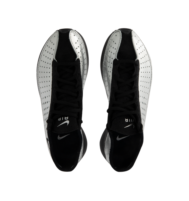 Image 5 of 5 - SILVER - Nike Air Superfly Sneakers are a lace-up style with perforated leather uppers, knit collars, suede details, molded counter heels, and Air-assisted foam midsoles.