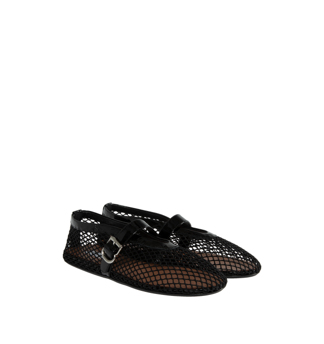 Image 1 of 4 - BLACK - ALAIA ballet flats in fishnet inspired by classical Japanese shoes. 90% Polyamide / 10% calfskin upper, 100% lambskin lining, 90% calf leather /10% rubber sole. Made in Italy.
