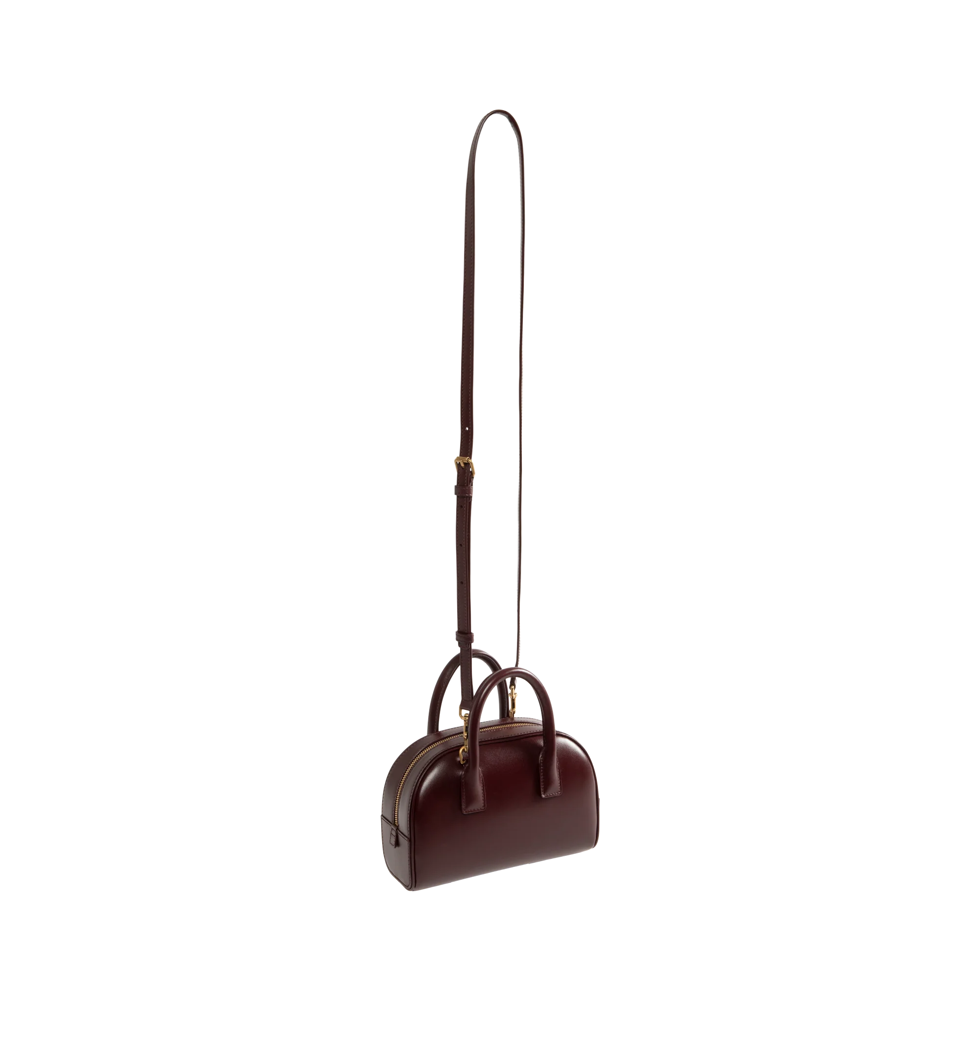 Image 2 of 3 - RED - Saint Laurent Womens Sac de Jour Mini Boston Bag is crafted from calfskin leather. Features top handles, adjustable and detachable shoulder strap, zip closure, leather lining, bronze-tone hardware, and two interior card slots. Dimensions: 19 13 7 cm; Handle Drop: 5 cm; Strap Drop: 45 cm. Main Material: Calfskin Leather; Hardware: Brass; Lining: Leather. Made in Italy.