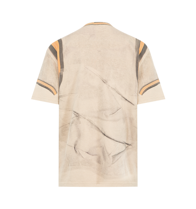 Image 2 of 2 - BROWN - ACNE STUDIOS Graphic T-Shirt featuring regular fit, short sleeves, crewneck, textured surface, Trompe-lil wrinkled shirt print and Acne Studios logo. 100% cotton. 