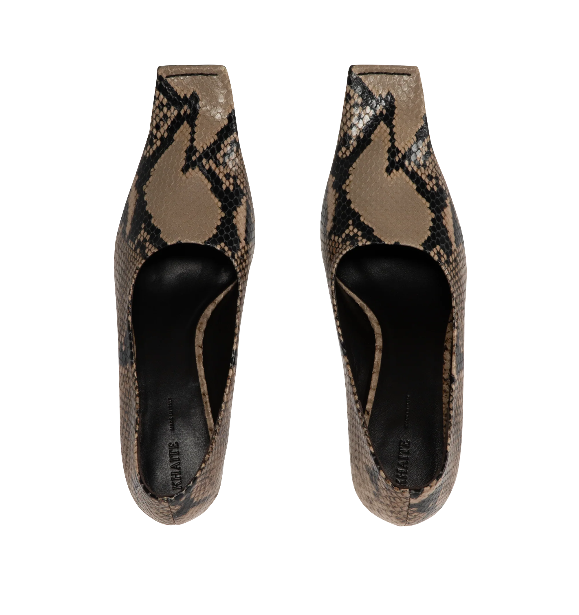 Image 4 of 4 - BROWN - Khaite Womens Marlene Pumps are crafted from snake-effect leather. Feature a square toe, sculptural heel, leather lining, and leather sole. Main Material: Leather. Made in Italy. 