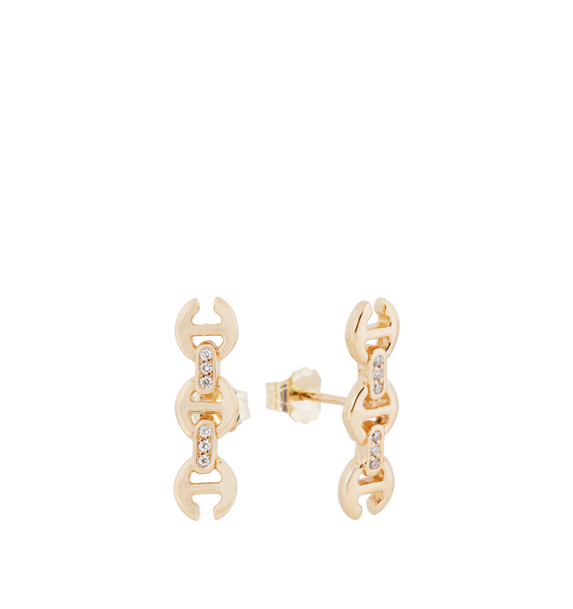 Image 2 of 2 - GOLD - HOORSENBUHS 3MM Toggle Studs with Diamonds featuring a stud earring and iconic tri-link motif with diamond bridges. 18k gold. 3mm. Cheap Luxury Handbag Shop offers a range of initial pieces from this collection in-store. For personal consultation and detailed information about jewelry, please contact our dedicated stylist team at personalshopping@hirshleifers.com.