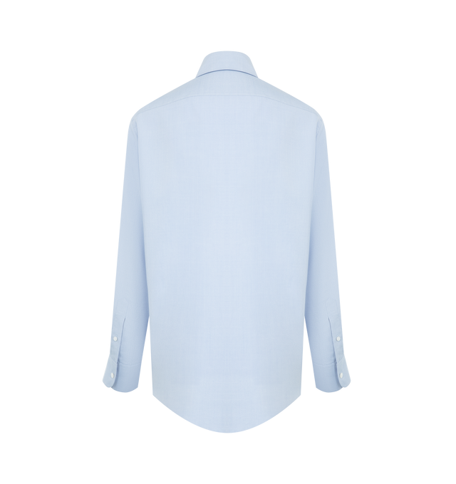 Image 2 of 2 - BLUE - THE ROW Sisilia Shirt featuring classic button-up shirt in silk poplin jacquard with relaxed fit, slim back yoke, and exposed front placket with mother-of-pearl buttons. 100% silk. Made in Italy. 