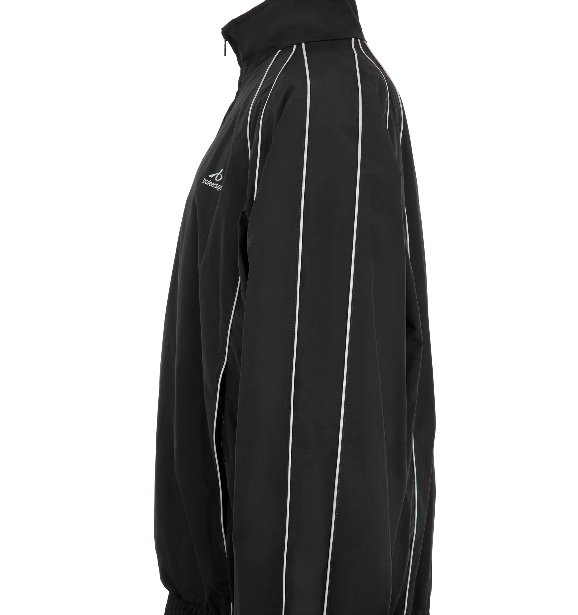 Image 3 of 3 - BLACK - Balenciaga Men's Bodies Tracksuit Jacket is crafted from technical cotton poplin and features a high collar and double-ended zip closure. Reflective piping and Bodies artwork at the chest create a reflective effect, while two front slash pockets and gathered cuffs and hem complete the design. Main Material: 50% Cotton, 50% Polyamide. Lining: 100% Polyester. Made in Italy. 