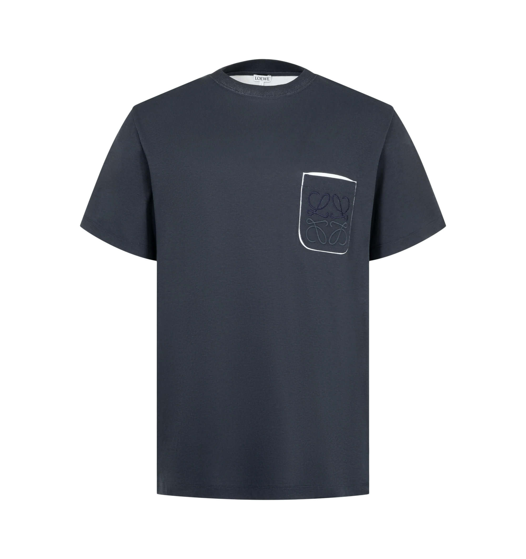 Image 1 of 2 - BLUE - Loewe Men's Regular Fit T-Shirt is crafted from cotton and features a regular-fit silhouette with a classic crew neckline and a side front pocket. Designed with a clean, minimalist aesthetic and signature LOEWE detailing that reflects the house's understated approach to everyday essentials. Main Material: Cotton. Made in Portugal.