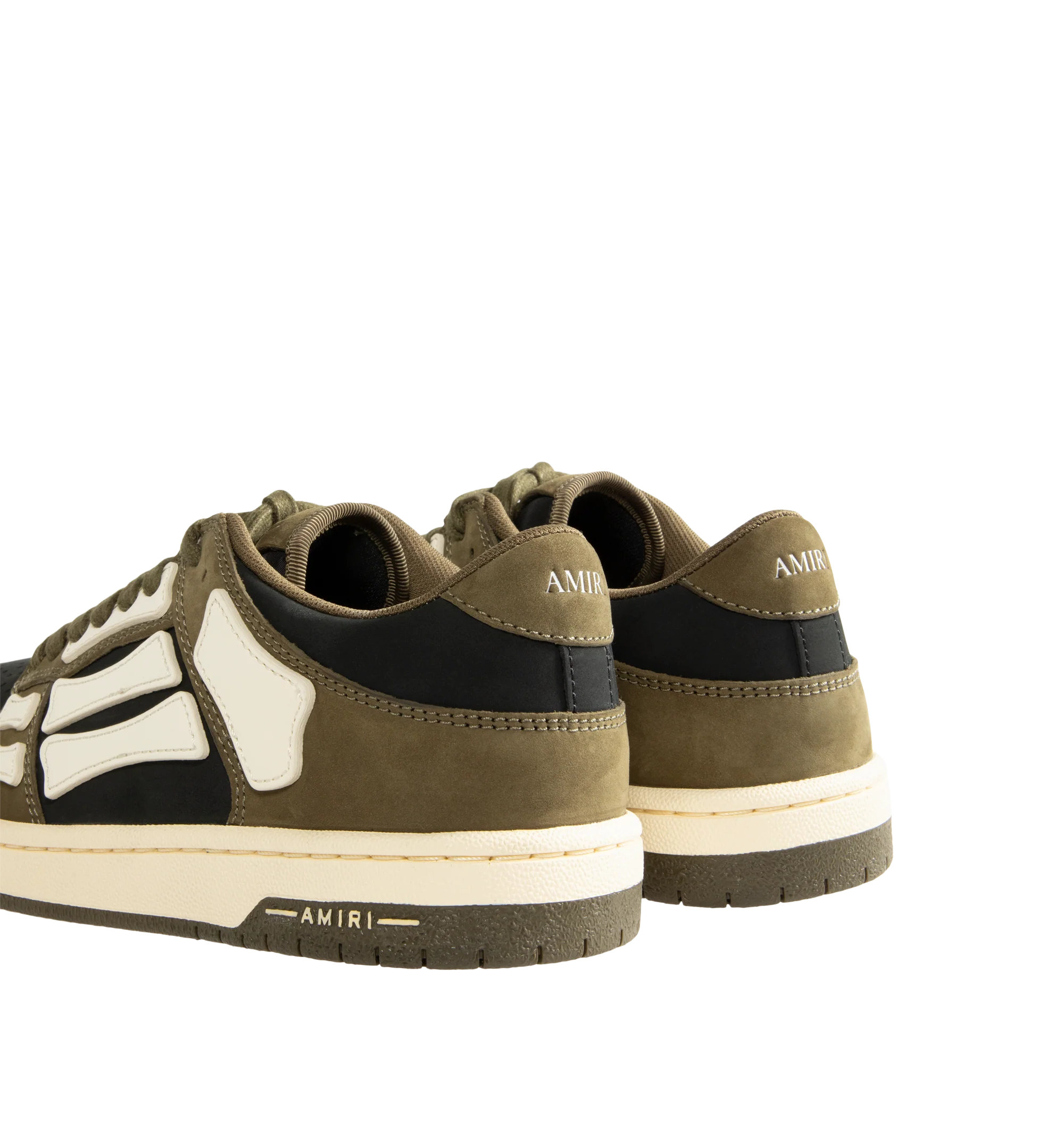 Image 3 of 5 - GREEN - Amiri Mens Skel Top Low Sneakers are crafted with a suede leather upper and signature pebbled leather bone appliqus. Feature contrast topstitching, lace-up closure, padded collar, two-tone rubber sole, and low-top silhouette. Main Material: Leather Upper; Sole: Rubber. Made in Vietnam.