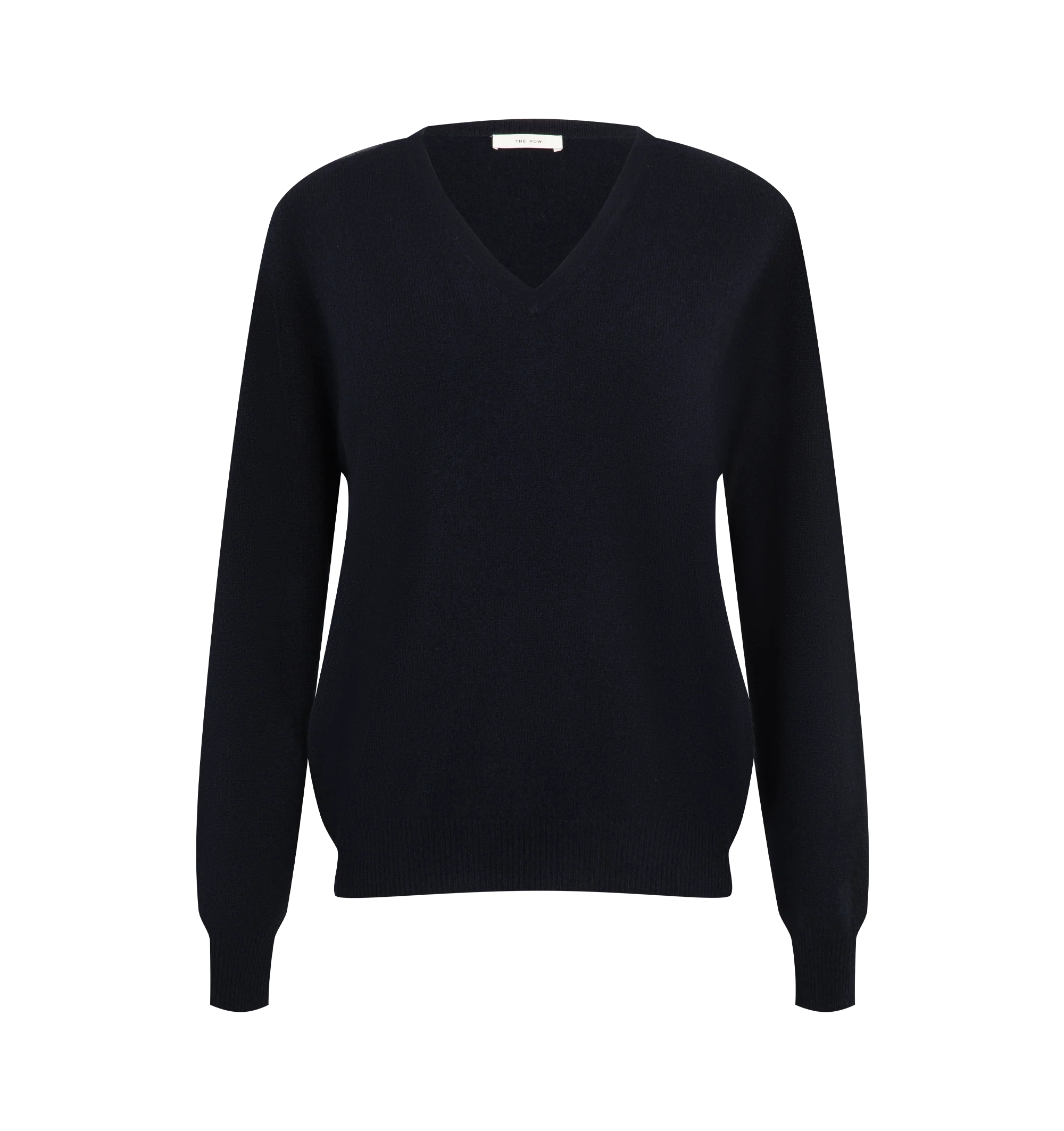 Image 1 of 2 - BLUE - The Row Women's Pihla Top is crafted from baby cashmere and features a classic V-neckline, long sleeves, and seamless construction for a clean, minimalist silhouette. This designer baby cashmere sweater combines exceptional Italian craftsmanship with a featherlight double-ply knit, offering luxurious softness, lightweight warmth, and effortless everyday elegance. Main Material: 100% Baby Cashmere. Made in Italy.