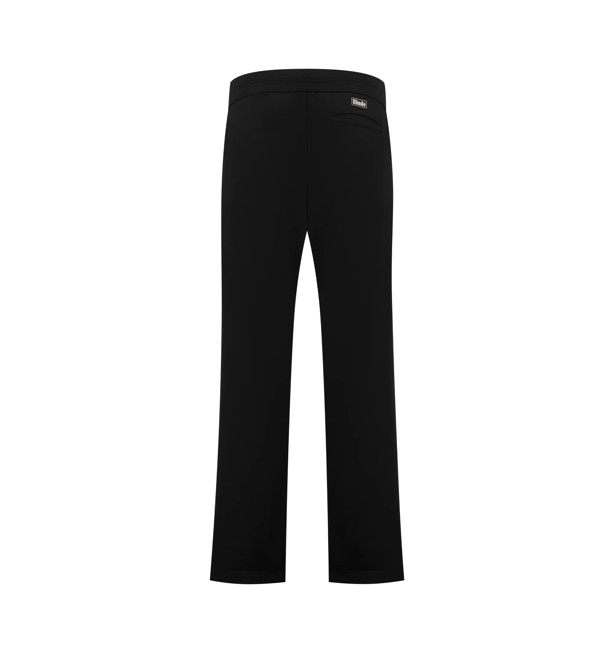 Image 2 of 3 - BLACK - The Rhude Men's Trofeo Track Pants feature a  sleek silhouette cut from a luxurious stretch polyester jersey. These track pants feature a drawstring waist, side slip pockets, and a back welt pocket keep things functional, while zipped cuffs add a sharp, sporty finish. Materials: 98% Polyester 2% Elastane. 