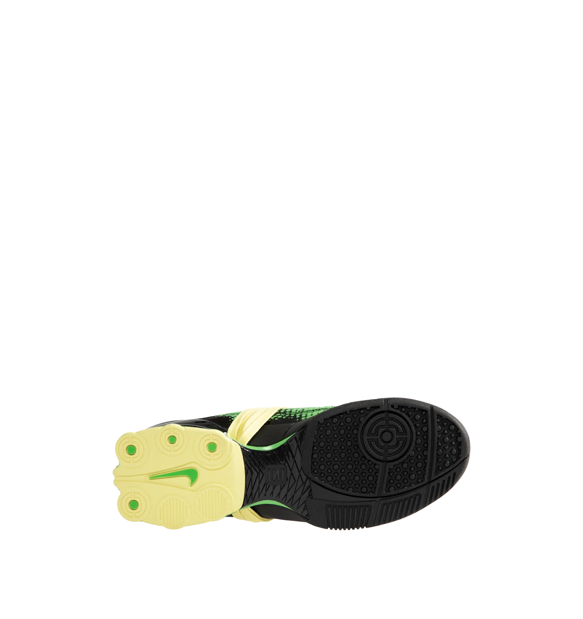 Image 4 of 5 - GREEN - Nike Women's Total 90 Shox Magia Sneakers feature a premium nubuck leather upper with oversized laces and printed graphic detailing, combining the iconic design of the Total 90 with a sleek, tonal finish. Inspired by early-2000s soccer style, these lifestyle sneakers pair signature Nike Shox cushioning with a durable rubber outsole for responsive comfort and everyday wear. Main Material: Nubuck Leather. Midsole: Nike Shox. Sole: Rubber.  