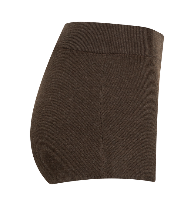 Image 3 of 3 - BROWN - FEAR OF GOD ESSENTIALS Rib Boy Short featuring a poly-nylon rib knit, a cropped silhouette and rib-knit elastic waistband with the new Fear of God rubberized label. 88% polyester, 12% nylon rib knit.