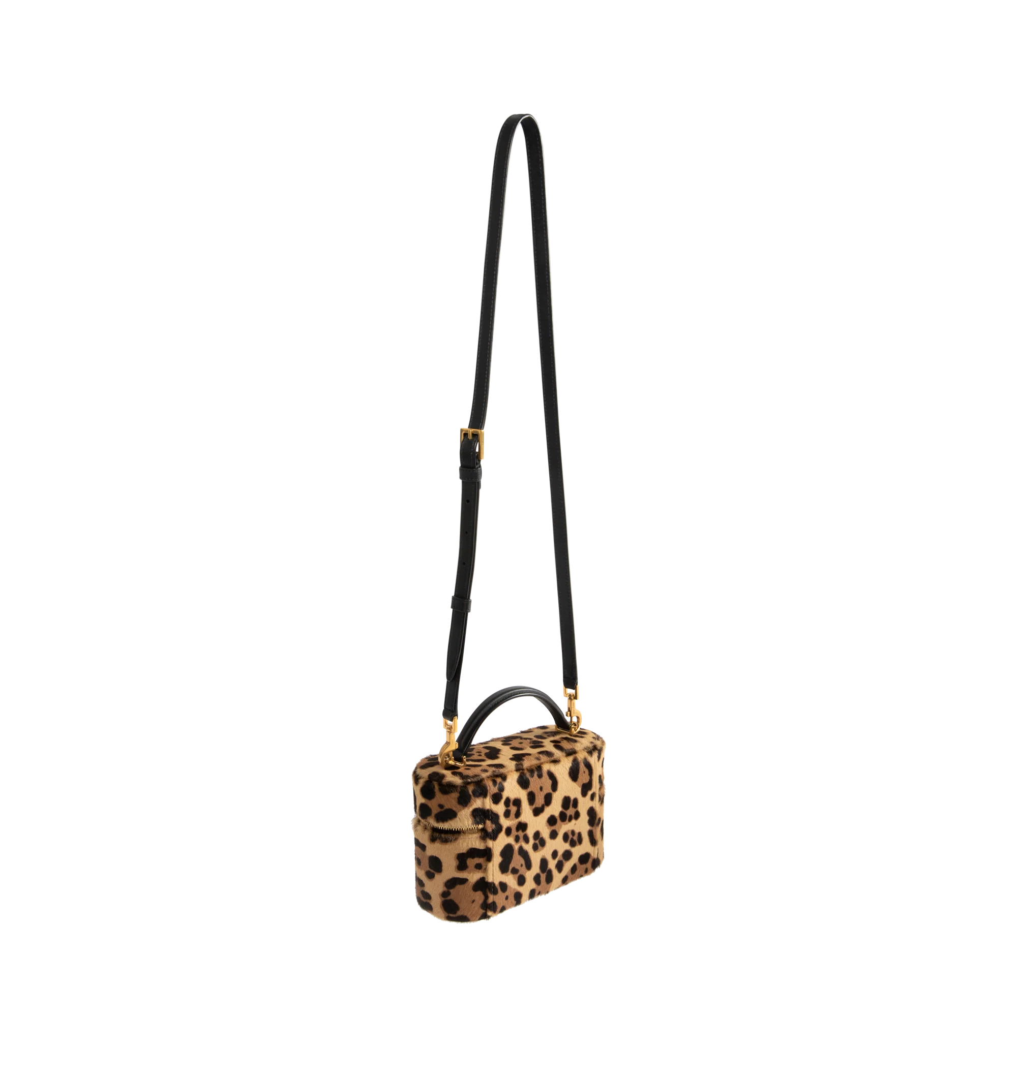Image 2 of 3 - BROWN - SAINT LAURENT Gaby Vanity Bag in leopard-print pony hair leather, decorated with the cassandre, fully lined in leather, a top handle, adjustable and detachable strap, bronze-tone hardware, zip closure and one card slot. 7.1" x 4.3" x 2.6". Calfskin. Made in Italy.