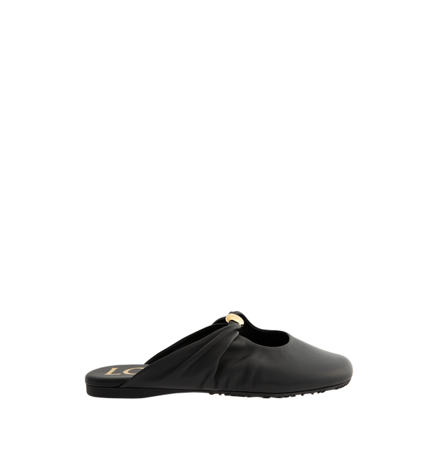 Image 1 of 4 - BLACK - LOEWE Pebble Soft Mule in supple nappa lambskin with a flexible upper featuring a metallic Pebble with an Anagram engraved detail and a signature petal toe shape, padded leather insole and anagram embossed rubber outsole. Lambskin. Made in Italy.