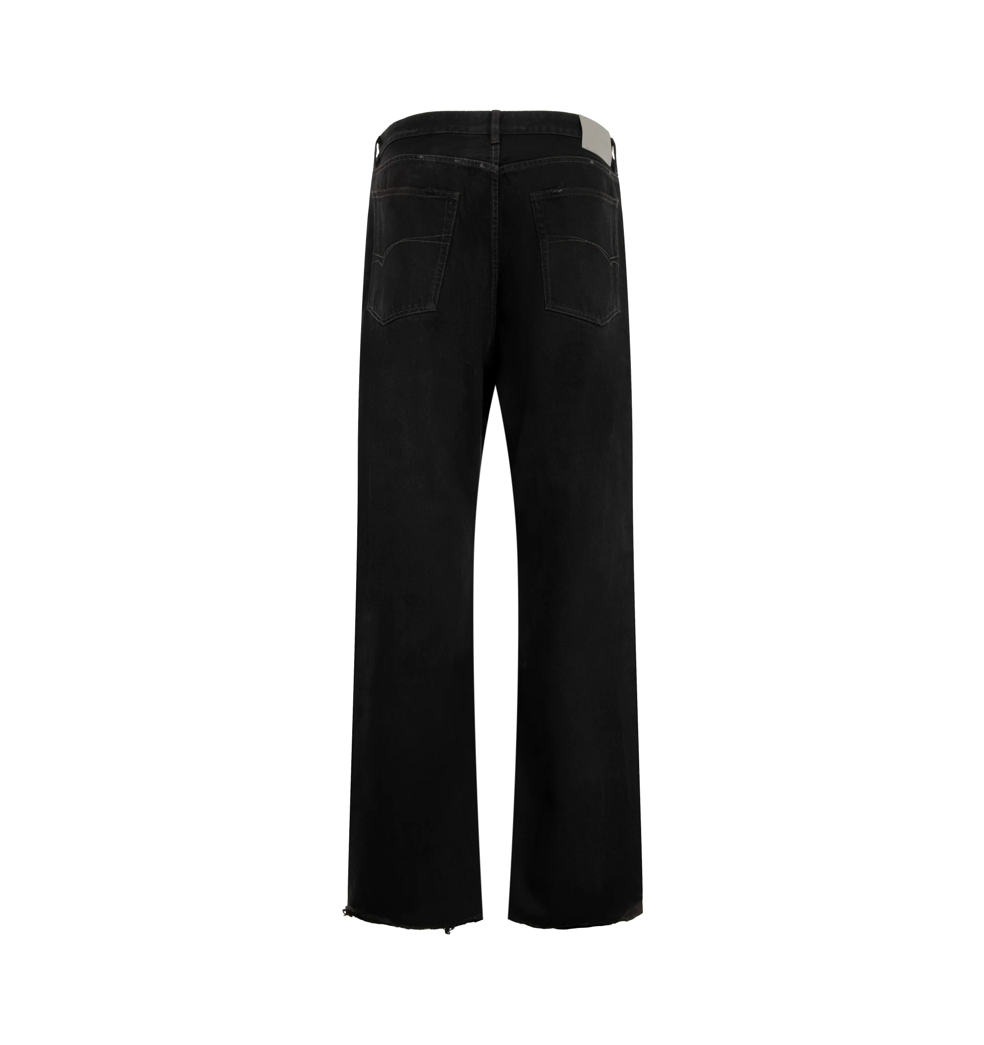 Image 2 of 3 - BLACK - Balenciaga Men's Regular-Fit Jeans are crafted from organic Japanese cotton denim and feature a mid-rise silhouette with a covered zip fly and button closure. Five belt loops, two slash pockets, two back pockets, and a grey leather Balenciaga patch at the back complete the design. Main Material: 100% Cotton. Pocket Lining: 100% Cotton. Leather Detail: Cowskin. Made in Japan.