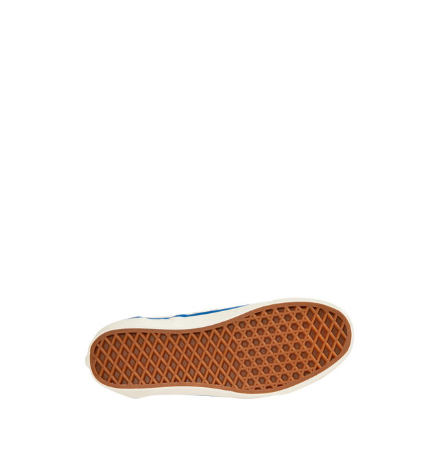 Image 4 of 5 - BLUE - VANS LX Classic Slip On 98 Sneaker featuring padded collar, elastic side panels for easy slip-on and off, higher sidewall with greased finish, foxing tape, Sola Foam ADC insole, signature waffle outsole pattern and vulcanized build.