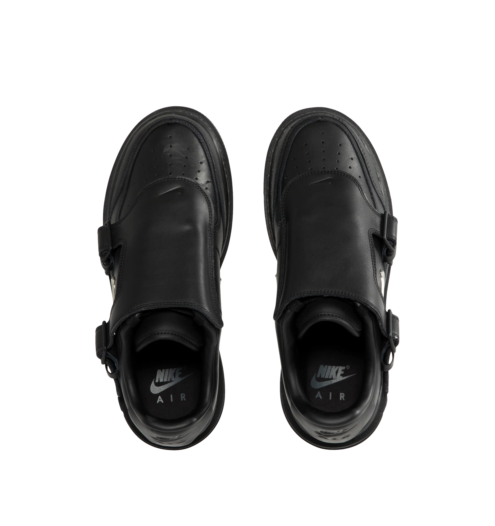 Image 5 of 5 - BLACK - Nike Men's Air Force 1 LX Shoes are crafted from genuine leather and feature the iconic Air Force 1 silhouette with a metallic Swoosh logo and leather lace cover for an elevated finish. The leather upper softens over time, while a Nike Air unit delivers lightweight cushioning. A foam midsole enhances comfort, and the rubber outsole with classic pivot-circle traction provides durability and grip. Upper: Genuine Leather. Midsole: Foam with Nike Air cushioning. Outsole: Rubber.