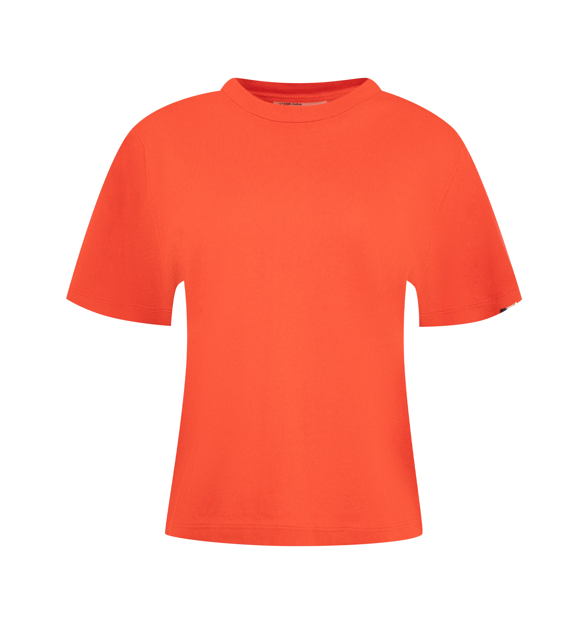 Image 1 of 2 - RED - Extreme Cashmere Women's N268 Cuba T-Shirt is crafted from a lightweight cotton and cashmere blend and features a classic crew neckline with short sleeves for a soft, breathable feel. This designer knit T-shirt combines the comfort of airy cotton with the luxurious softness of cashmere, making it a versatile everyday wardrobe essential. Main Material: 70% Cotton, 30% Cashmere.