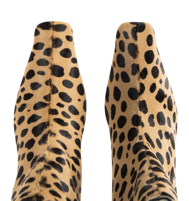 Image 4 of 4 - BROWN - KHAITE Ona Ankle Boot featuring a distinctively notched back, square-toed, ankle boot, playfully printed haircalf, sleek blade heel and tonal outsole. Heel height: 2.2 in. 100% baby calf. Made in Italy.