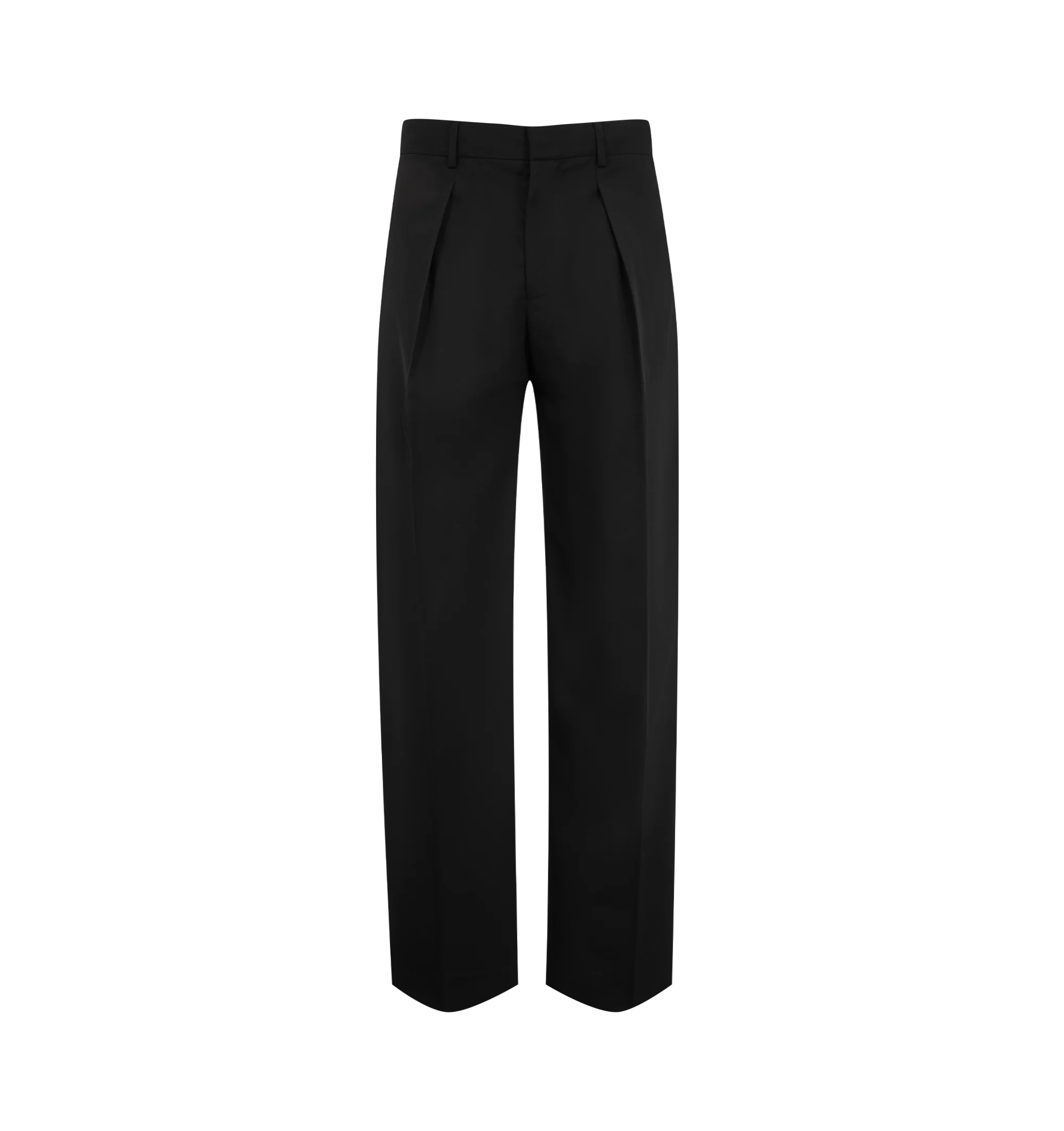 Image 1 of 3 - BLACK - JW Anderson Straight Leg Trousers in black. Features welt back pocket, zip fly and logo tailored waist banding. Finished with leather logo patch. Composition: 100% Wool. Made in Italy.