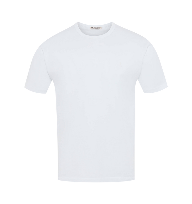 Image 1 of 2 - WHITE - JW Anderson Men's Embroidered anchor T-shirt in 100% cotton jersey, featuring a classic crew neck fit with anchor embroidery. Made in Portugal.