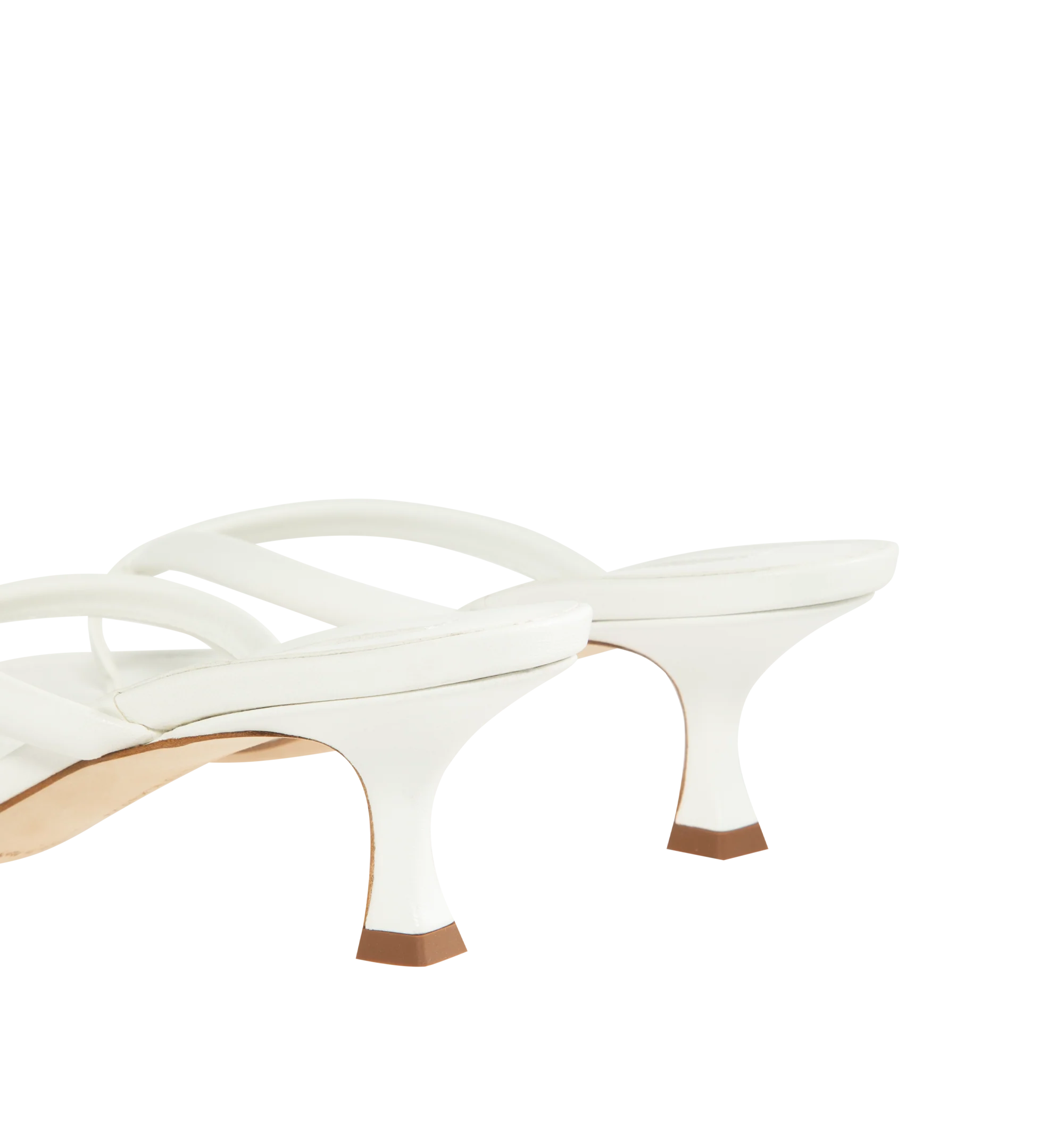 Image 3 of 4 - WHITE - Manolo Blahnik Paterno 50 Leather Sandal featuring nappa leather upper with leather sole, leather lining and footbed, angled round toe with flared kitten heel.Approx 50mm/ 2 inch heel. Made in Italy.